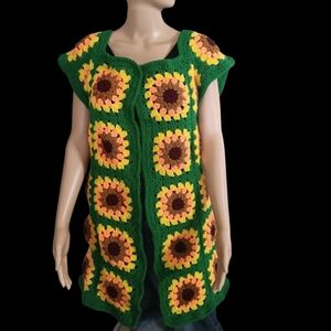 Green and Yellow Sunflower Cardigan